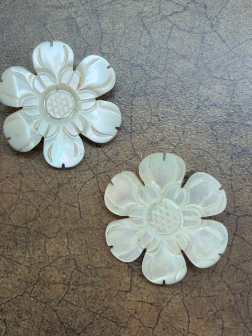 Iridescent Mother-of-Pearl Flower Cabochons - Pair
